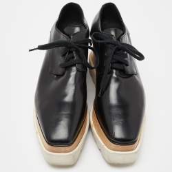 Pre Owned Stella McCartney Black Faux Leather Elyse Derby Sneakers Size 38