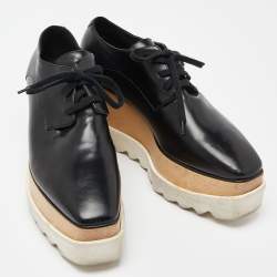 Pre Owned Stella McCartney Black Faux Leather Elyse Derby Sneakers Size 38
