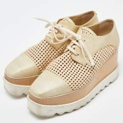 Stella McCartney Two Tone Beige Woven Faux Leather  Elyse Platform Derby Sneakers Size 38