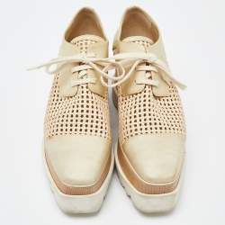 Stella McCartney Two Tone Beige Woven Faux Leather  Elyse Platform Derby Sneakers Size 38