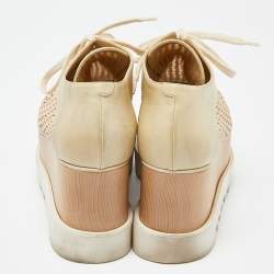 Stella McCartney Two Tone Beige Woven Faux Leather  Elyse Platform Derby Sneakers Size 38