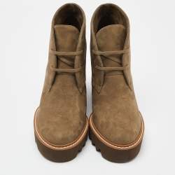 Pre Owned Stella McCartney Olive Green Faux Suede Leana Wedge Boots Size 39