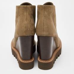 Pre Owned Stella McCartney Olive Green Faux Suede Leana Wedge Boots Size 39
