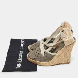 Stella McCartney Grey Fabric and Canvas Ankle Wrap Wedge Pumps Size 39