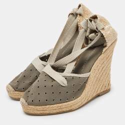 Stella McCartney Grey Fabric and Canvas Ankle Wrap Wedge Pumps Size 39