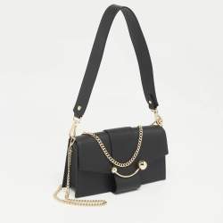 Strathberry Black Leather Mini Crescent Shoulder Bag
