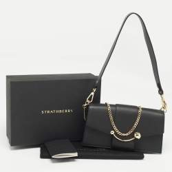 Strathberry Black Leather Mini Crescent Shoulder Bag
