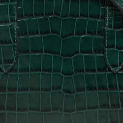 Pre Owned Strathberry Midi Nano Green Croc Embossed Leather Tote
