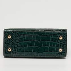 Pre Owned Strathberry Midi Nano Green Croc Embossed Leather Tote
