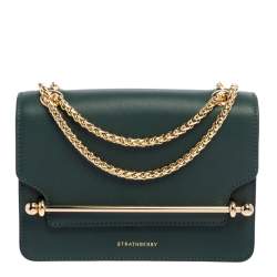 Pre Owned Strathberry Green Leather Mini East/west Leather Crossbody Bag