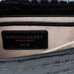 مملوكة مسبقًا Strathberry Black Croc Embossed Leather Mini East/West Crossbody Bag