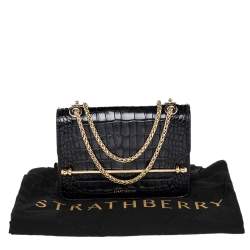 مملوكة مسبقًا Strathberry Black Croc Embossed Leather Mini East/West Crossbody Bag