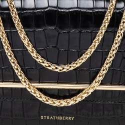 مملوكة مسبقًا Strathberry Black Croc Embossed Leather Mini East/West Crossbody Bag