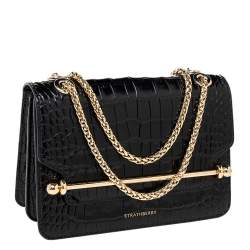 مملوكة مسبقًا Strathberry Black Croc Embossed Leather Mini East/West Crossbody Bag