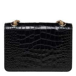 مملوكة مسبقًا Strathberry Black Croc Embossed Leather Mini East/West Crossbody Bag