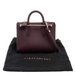 Strathberry Burgundy Leather Nano Midi Tote