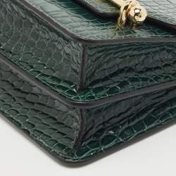 Pre Owned Strathberry Green Croc Embossed Leather East/West Mini Shoulder Bag