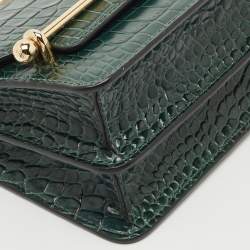 Pre Owned Strathberry Green Croc Embossed Leather East/West Mini Shoulder Bag