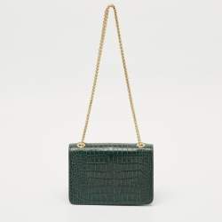Pre Owned Strathberry Green Croc Embossed Leather East/West Mini Shoulder Bag