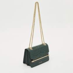 Pre Owned Strathberry Green Croc Embossed Leather East/West Mini Shoulder Bag