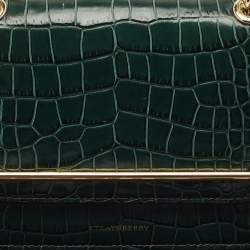 Pre Owned Strathberry Green Croc Embossed Leather East/West Mini Shoulder Bag