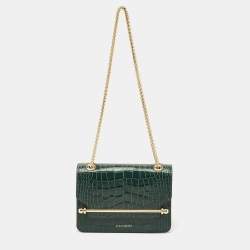 Pre Owned Strathberry Green Croc Embossed Leather East/West Mini Shoulder Bag