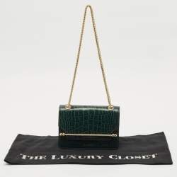 Pre Owned Strathberry Green Croc Embossed Leather East/West Mini Shoulder Bag
