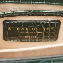 Pre Owned Strathberry Green Croc Embossed Leather East/West Mini Shoulder Bag