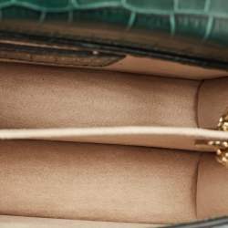 Pre Owned Strathberry Green Croc Embossed Leather East/West Mini Shoulder Bag