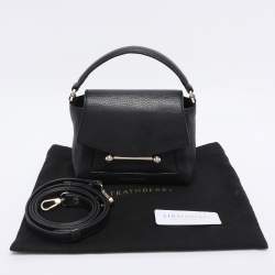 Pre Owned Strathberry Black Leather Nano Mosaic Crossbody Bag