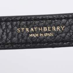 Pre Owned Strathberry Black Leather Nano Mosaic Crossbody Bag