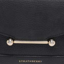 Pre Owned Strathberry Black Leather Nano Mosaic Crossbody Bag
