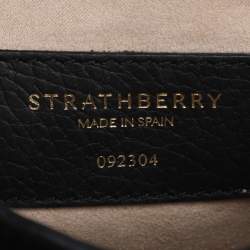 Pre Owned Strathberry Black Leather Nano Mosaic Crossbody Bag