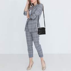 Pre Owned Strathberry Black Leather Nano Mosaic Crossbody Bag