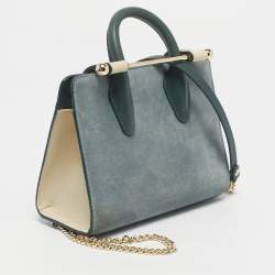 Pre Owned Strathberry Tricolor Suede and Leather Nano Midi Top Handle Bag