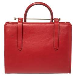Strathberry Red Leather Midi Tote