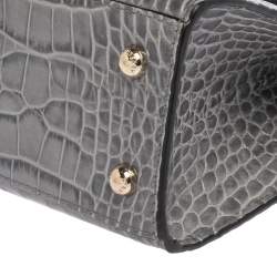 Pre Owned Strathberry Grey Croc Embossed Leather Nano Tote Shoulder Bag