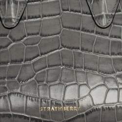 Pre Owned Strathberry Grey Croc Embossed Leather Nano Tote Shoulder Bag
