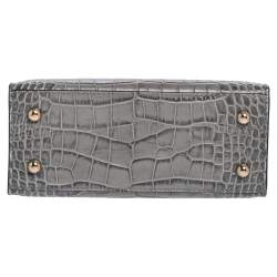 Pre Owned Strathberry Grey Croc Embossed Leather Nano Tote Shoulder Bag