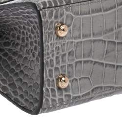 Pre Owned Strathberry Grey Croc Embossed Leather Nano Tote Shoulder Bag