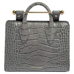 Pre Owned Strathberry Grey Croc Embossed Leather Nano Tote Shoulder Bag