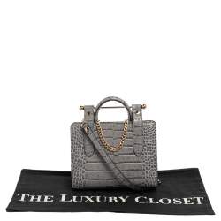 Pre Owned Strathberry Grey Croc Embossed Leather Nano Tote Shoulder Bag