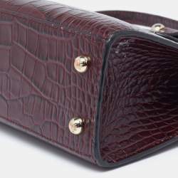 Strathberry Burgundy Croc Embossed Leather Nano Midi Tote