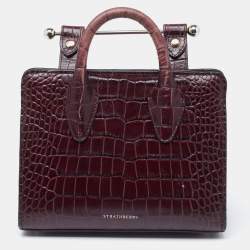 Strathberry Burgundy Croc Embossed Leather Nano Midi Tote