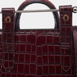 Strathberry Burgundy Croc Embossed Leather Nano Midi Tote
