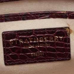 Strathberry Burgundy Croc Embossed Leather Nano Midi Tote