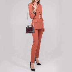 Strathberry Burgundy Croc Embossed Leather Nano Midi Tote