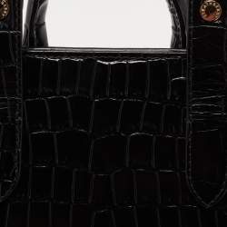Strathberry Black Croc Embossed Leather Nano Tote