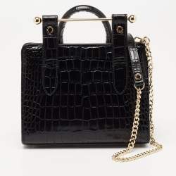Strathberry 'Nano Tote' Croco-Embossed Leather Bag - Os Black