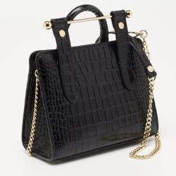 Strathberry Black Croc Embossed Leather Nano Tote